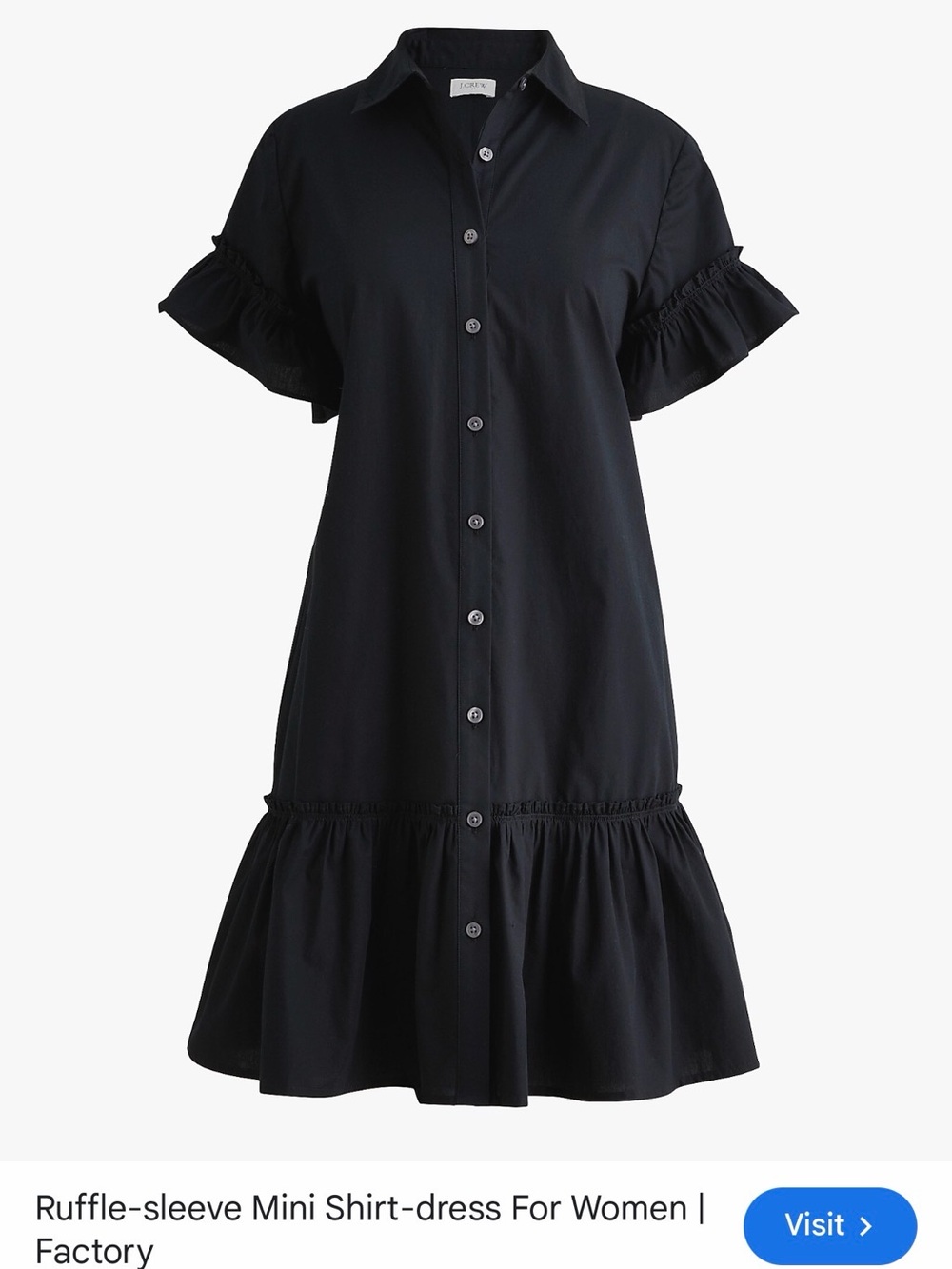 J. Crew Black Ruffle-Sleeve Mini Shirt Dress